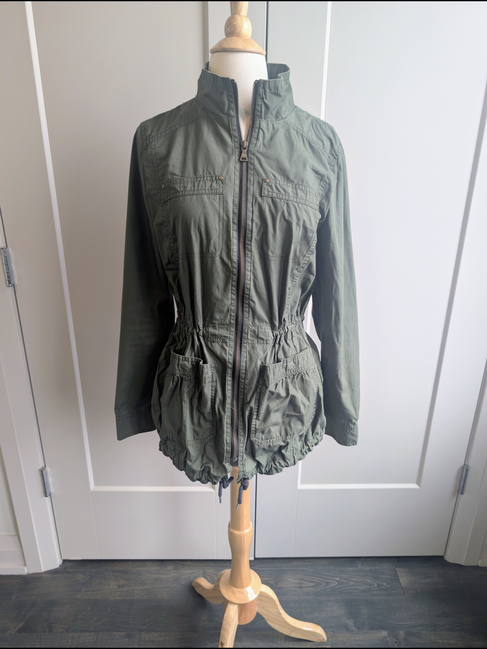 Express Olive Utility Anorak Jacket with Cinch Hem